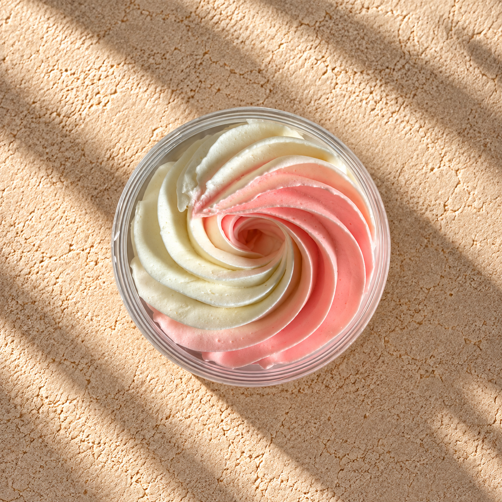 Whipped Body Butter, Strawberry scent, shea and cocoa butter jar